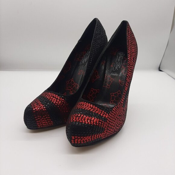 Iron fist the Sun Will Rise Pointed toe Japan Relief Red Black  Size 8 - Picture 1 of 10